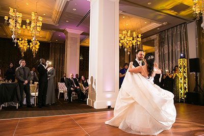 Bride and groom on ballroom dance floor