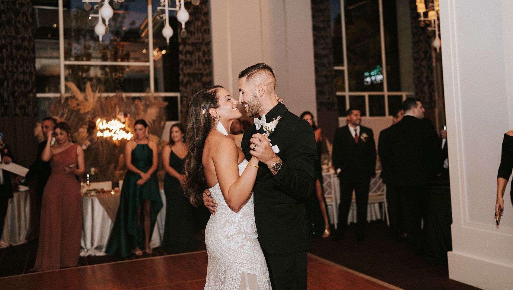 Newlyweds dance at reception