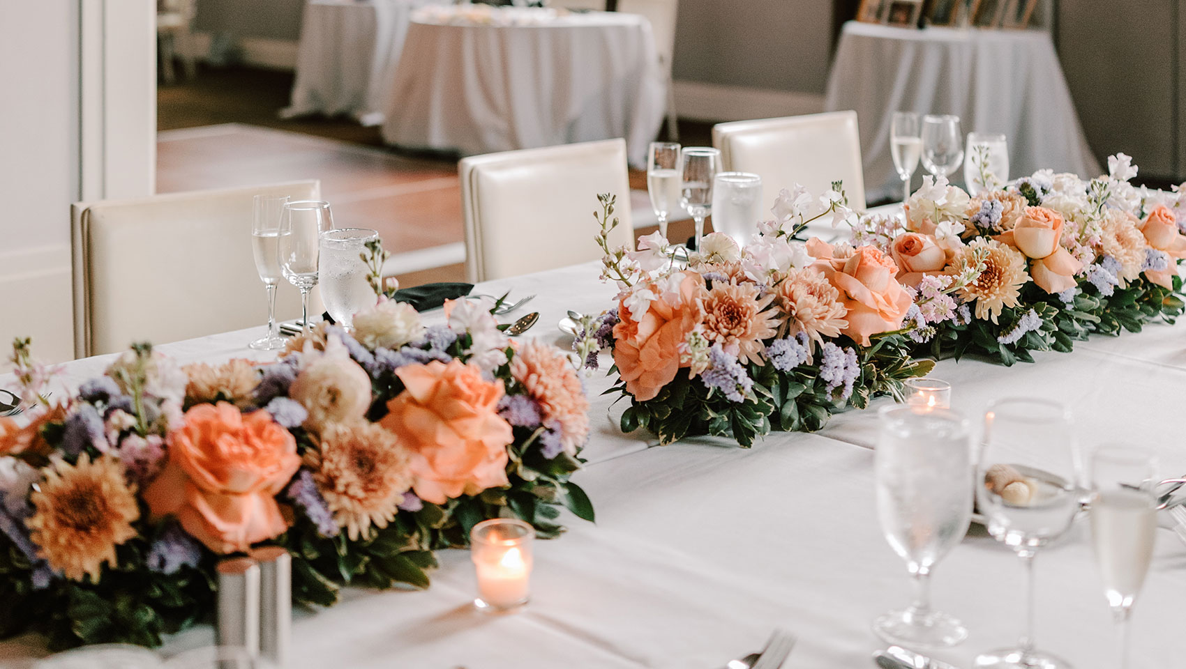 Reception décor in Lafayette ballroom