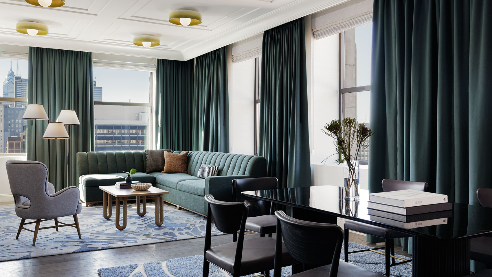 View of Living Room from Dining Room in presidential suite at Kimpton Hotel Monaco Philadelphia