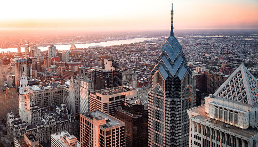 Philadelphia skyline sunset