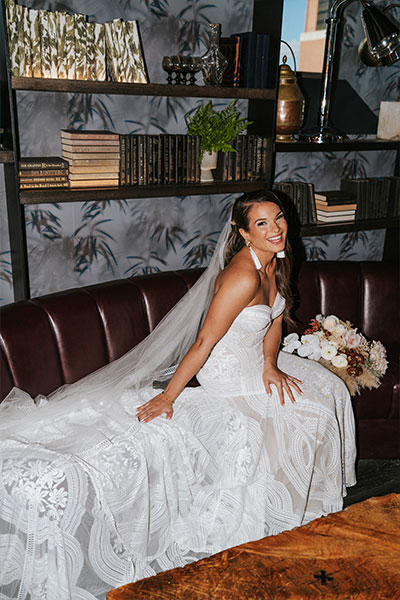 Bride on sofa