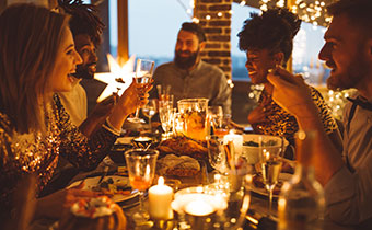 guests enjoying a holiday dinner